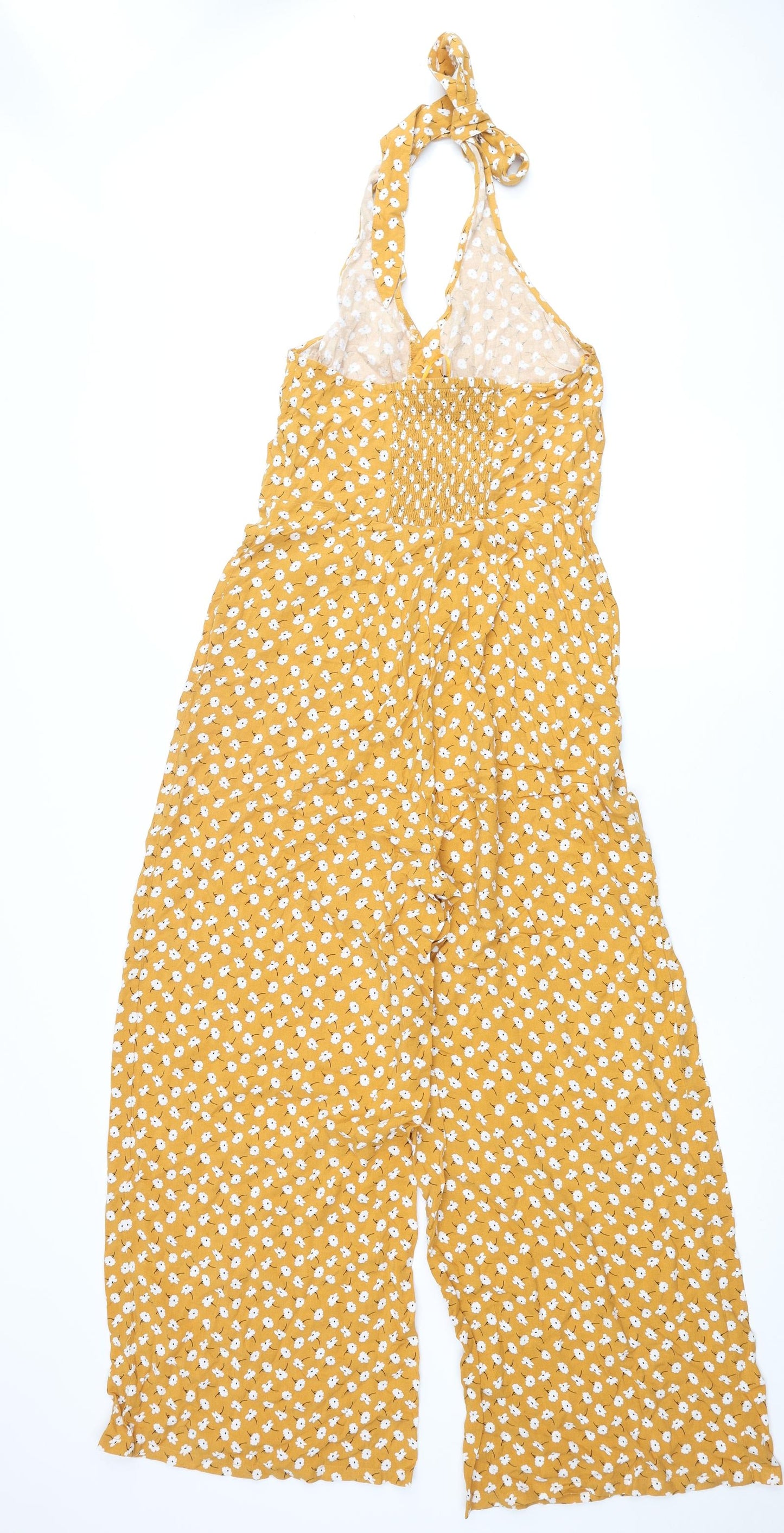 New Look Womens Yellow Floral Viscose Jumpsuit One-Piece Size 12 L27 in Button