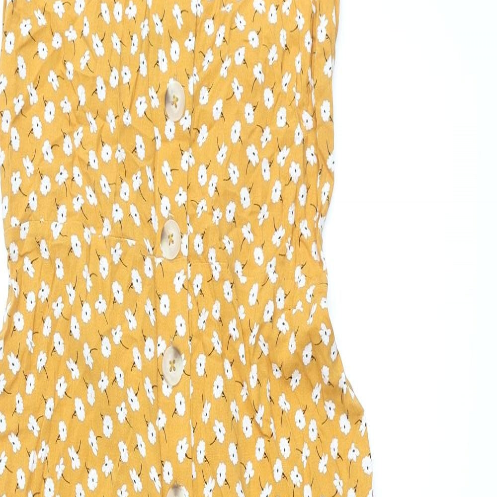 New Look Womens Yellow Floral Viscose Jumpsuit One-Piece Size 12 L27 in Button
