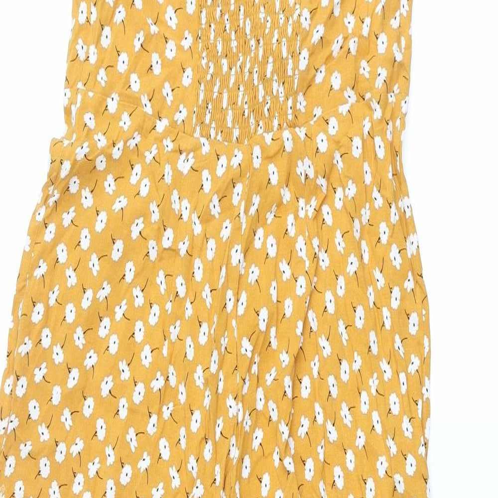 New Look Womens Yellow Floral Viscose Jumpsuit One-Piece Size 12 L27 in Button