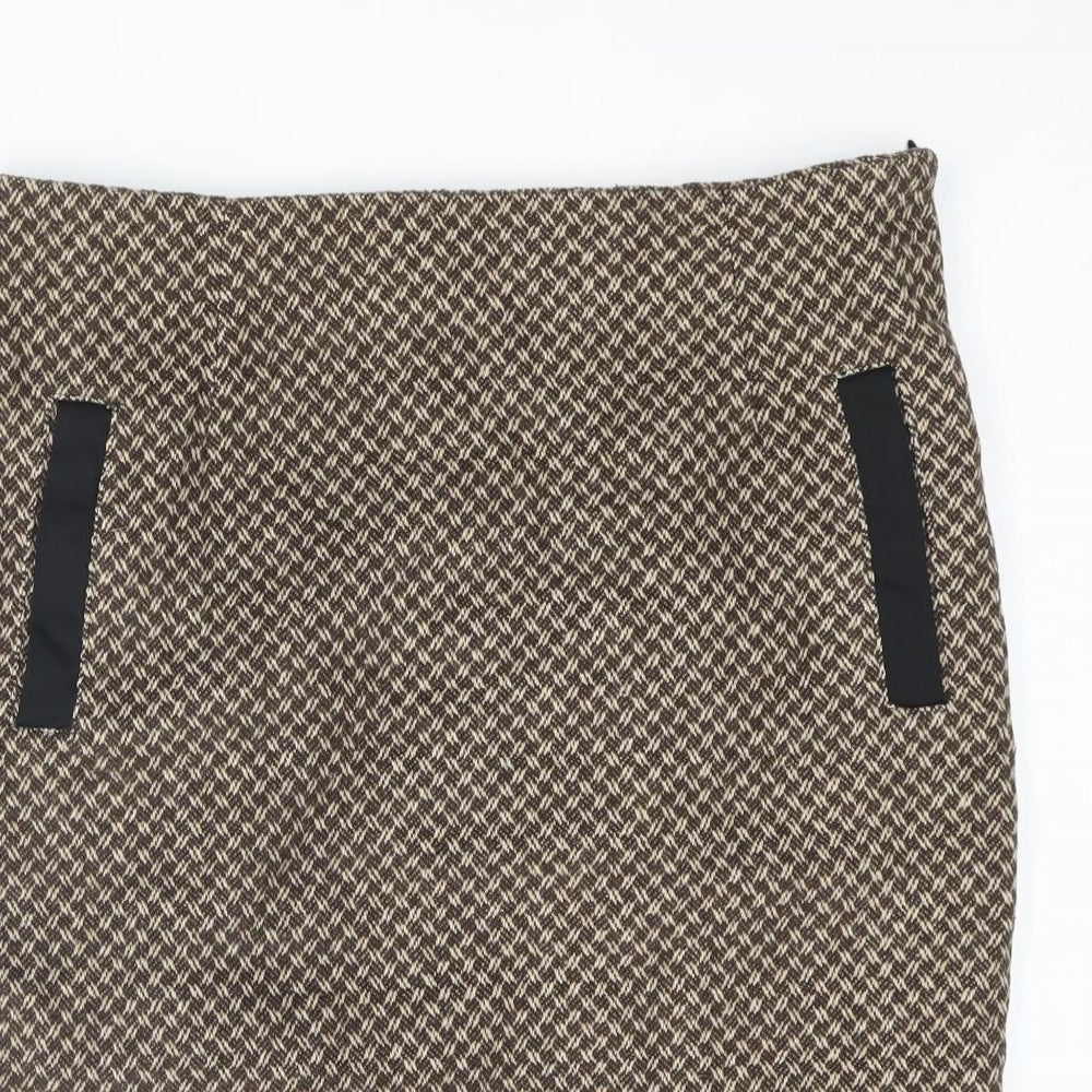 Solo Womens Brown Geometric Polyester Straight & Pencil Skirt Size 16 Zip