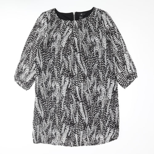 H&M Womens Grey Geometric Polyester Shift Size 8 Round Neck Zip