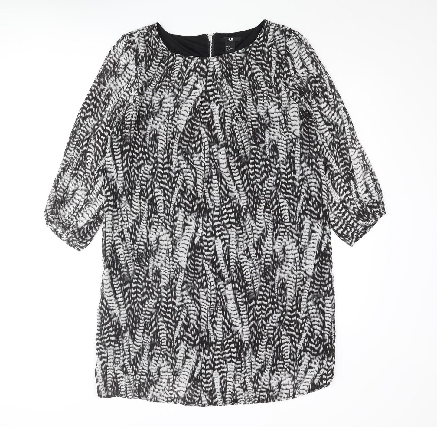 H&M Womens Grey Geometric Polyester Shift Size 8 Round Neck Zip