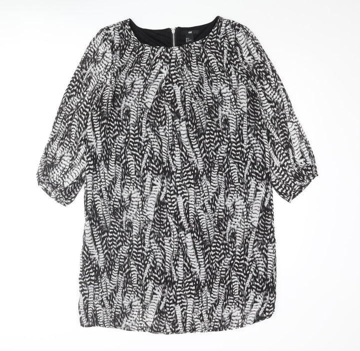 H&M Womens Grey Geometric Polyester Shift Size 8 Round Neck Zip