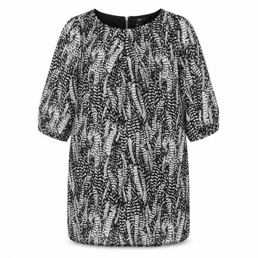 Front view of H&M women’s grey geometric polyester shift, size UK 8, round neck zip