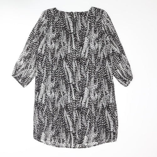 H&M Womens Grey Geometric Polyester Shift Size 8 Round Neck Zip