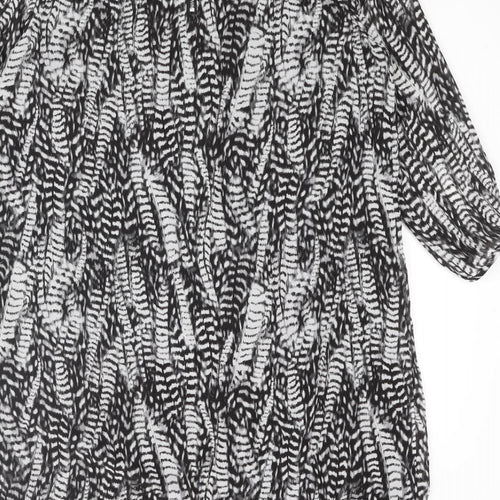 H&M Womens Grey Geometric Polyester Shift Size 8 Round Neck Zip
