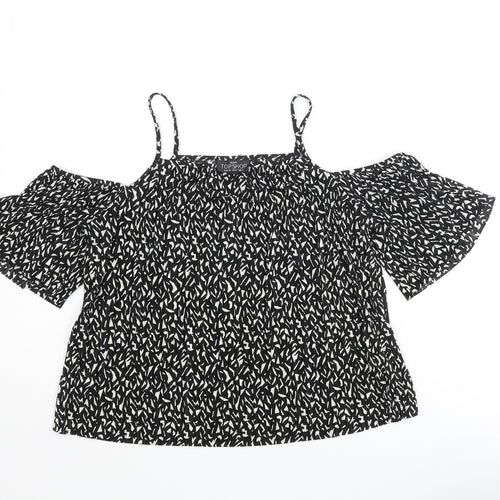 Topshop Womens Black Geometric Polyester Basic Blouse Size 4 Square Neck - Cold Shoulder