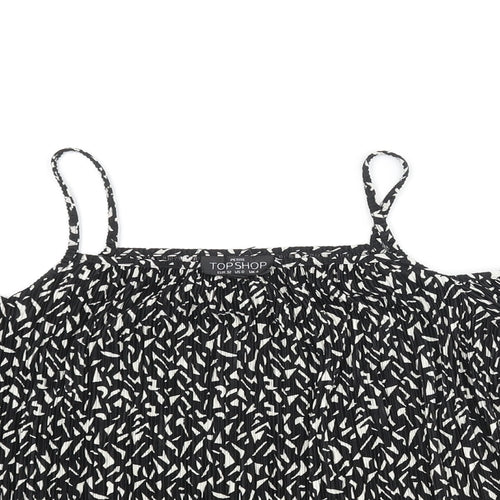 Topshop Womens Black Geometric Polyester Basic Blouse Size 4 Square Neck - Cold Shoulder
