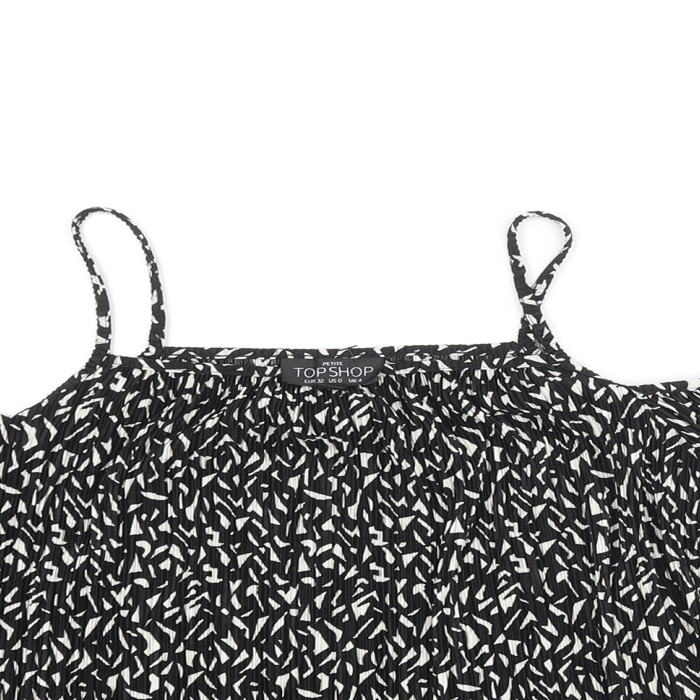 Topshop Womens Black Geometric Polyester Basic Blouse Size 4 Square Neck - Cold Shoulder