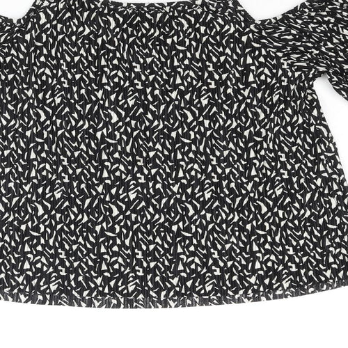 Topshop Womens Black Geometric Polyester Basic Blouse Size 4 Square Neck - Cold Shoulder