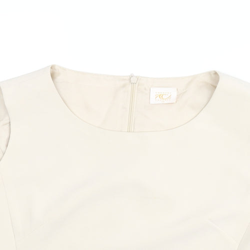 CC Womens Beige Polyester Basic Blouse Size 12 Round Neck