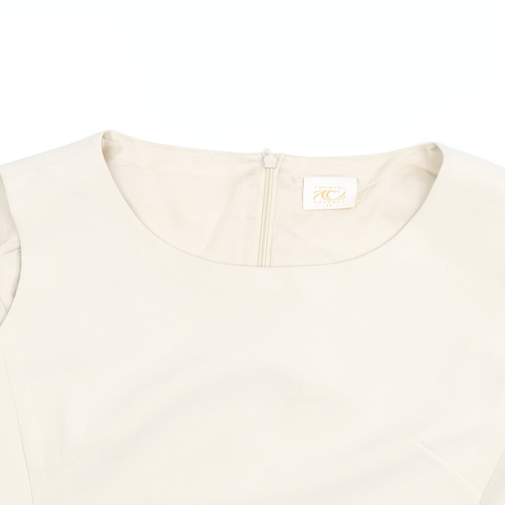CC Womens Beige Polyester Basic Blouse Size 12 Round Neck