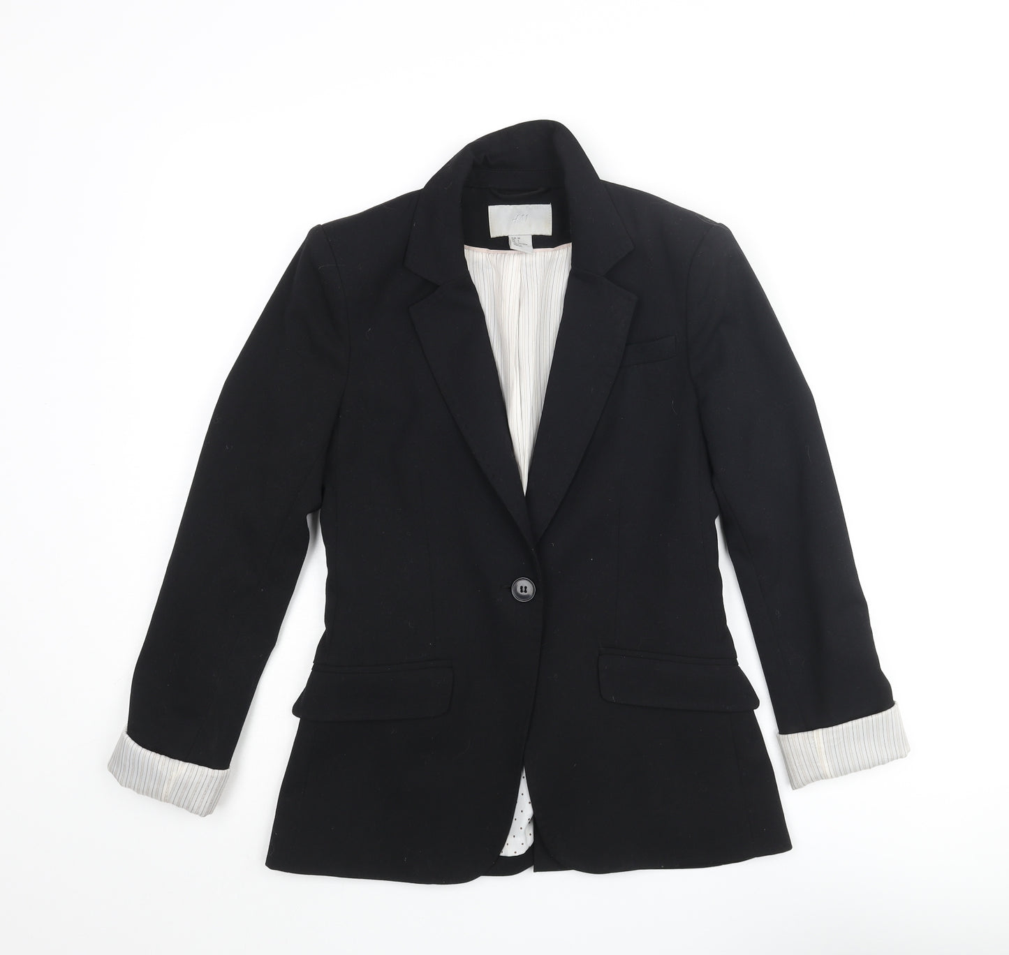 H&M Womens Black Polyester Jacket Blazer Size 6