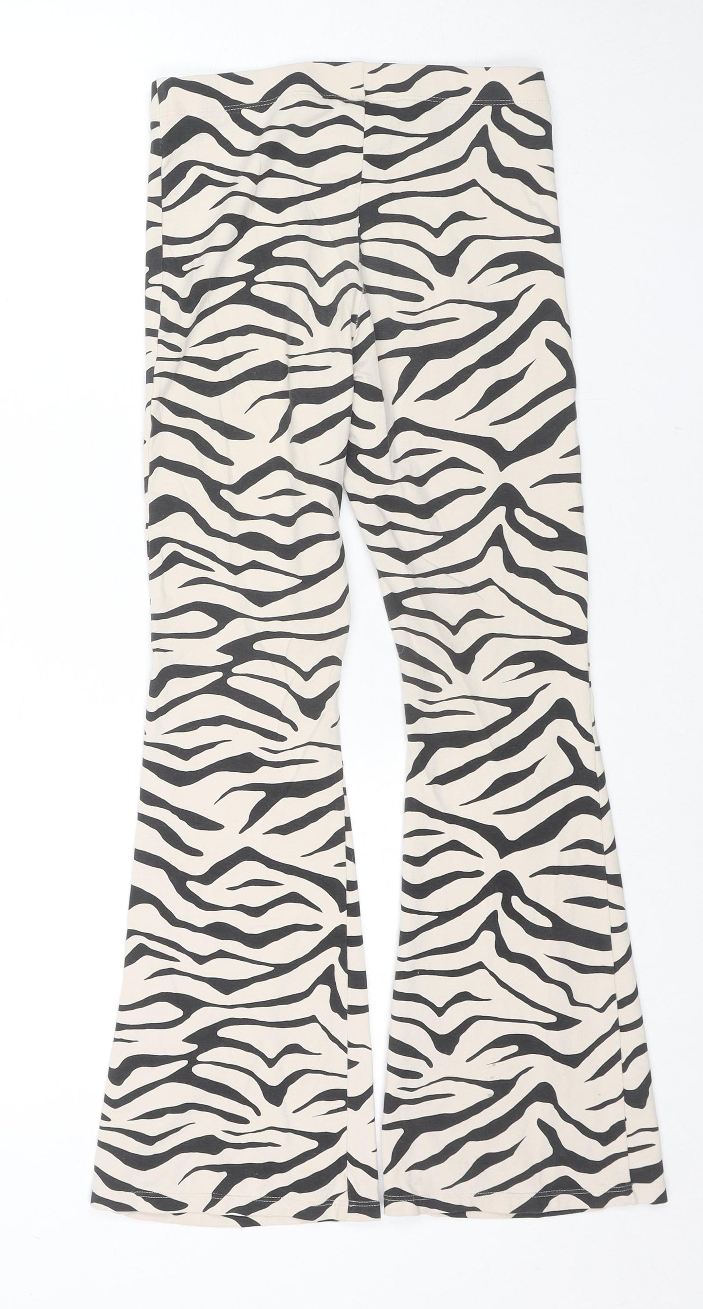 Marks and Spencer Girls Beige Animal Print Cotton Pedal Pusher Trousers Size 12-13 Years L25 in Regular Pullover