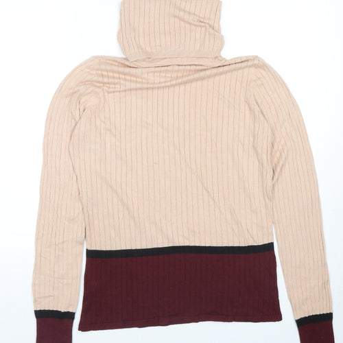 River Island Womens Beige Colourblock Viscose Jersey Blouse Size 18 Roll Neck