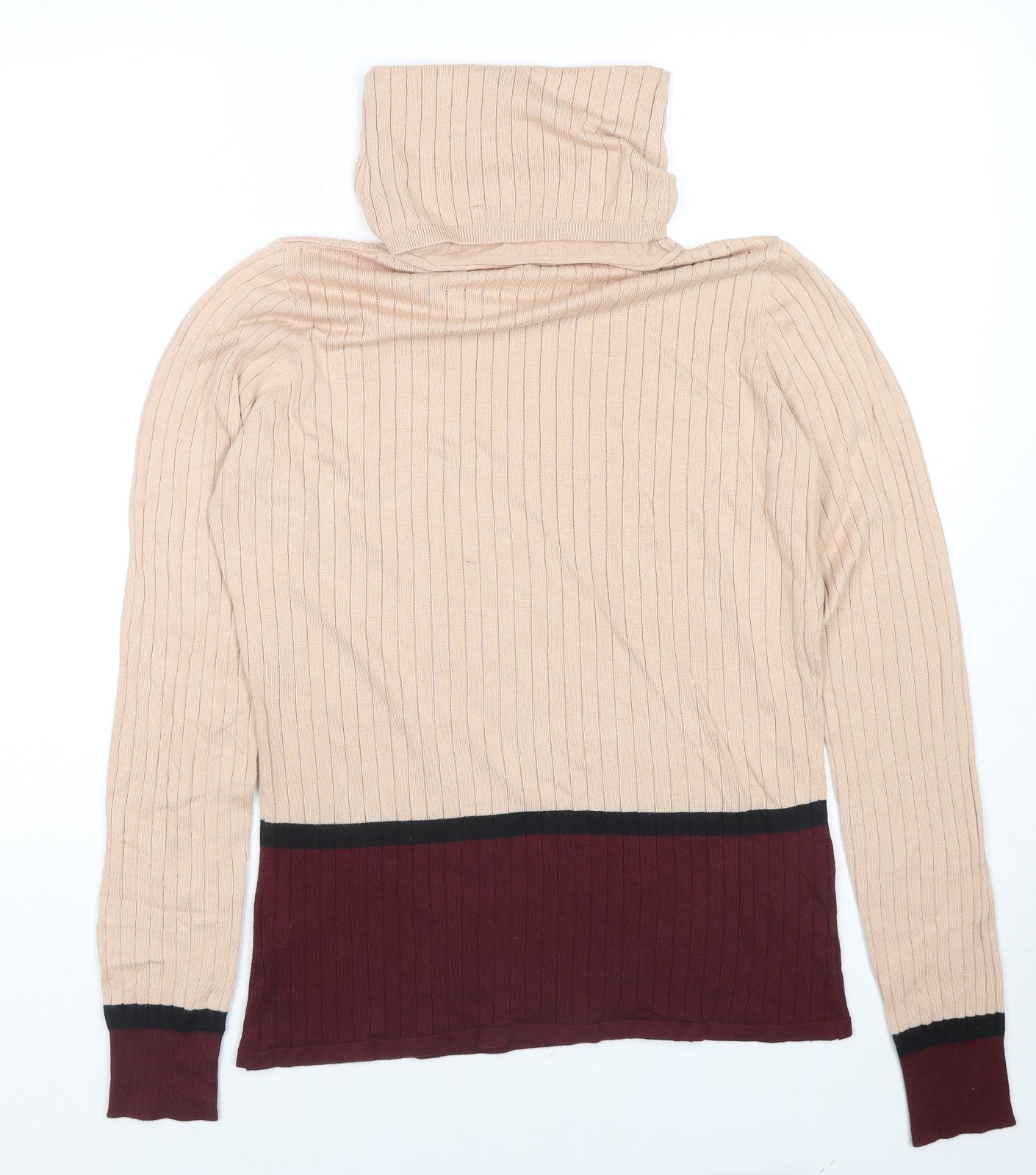 River Island Womens Beige Colourblock Viscose Jersey Blouse Size 18 Roll Neck