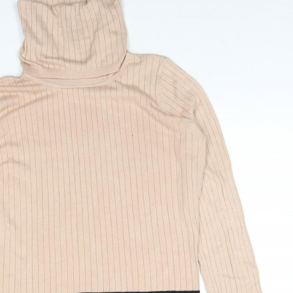 River Island Womens Beige Colourblock Viscose Jersey Blouse Size 18 Roll Neck