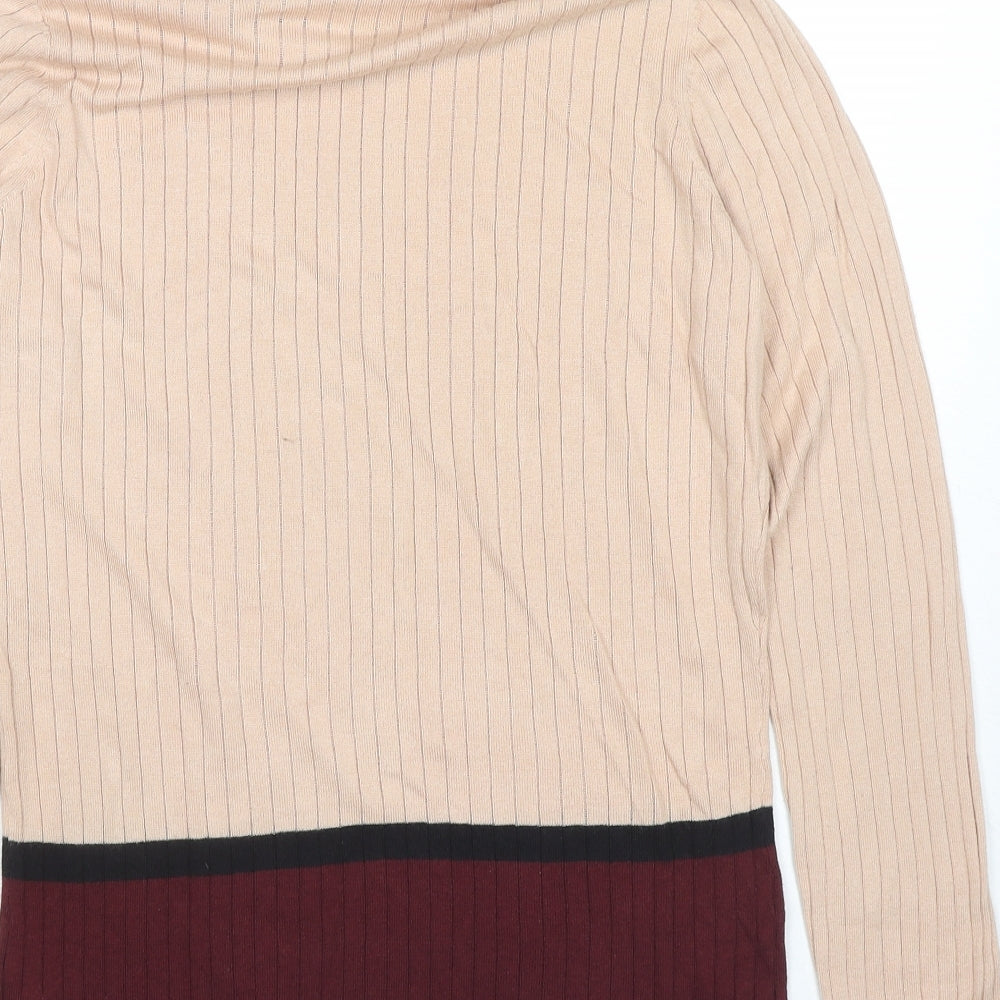 River Island Womens Beige Colourblock Viscose Jersey Blouse Size 18 Roll Neck