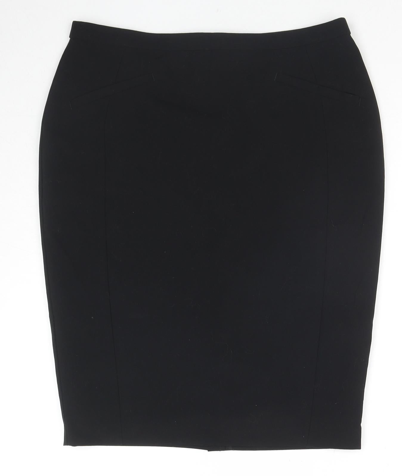 Marks and Spencer Womens Black Polyester A-Line Skirt Size 14 Zip