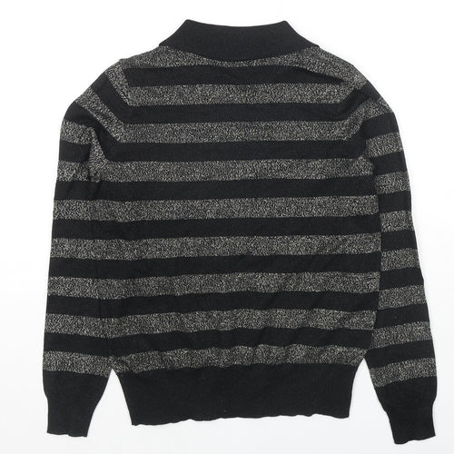 Marks and Spencer Womens Black Collared Striped Viscose Pullover Jumper Size S