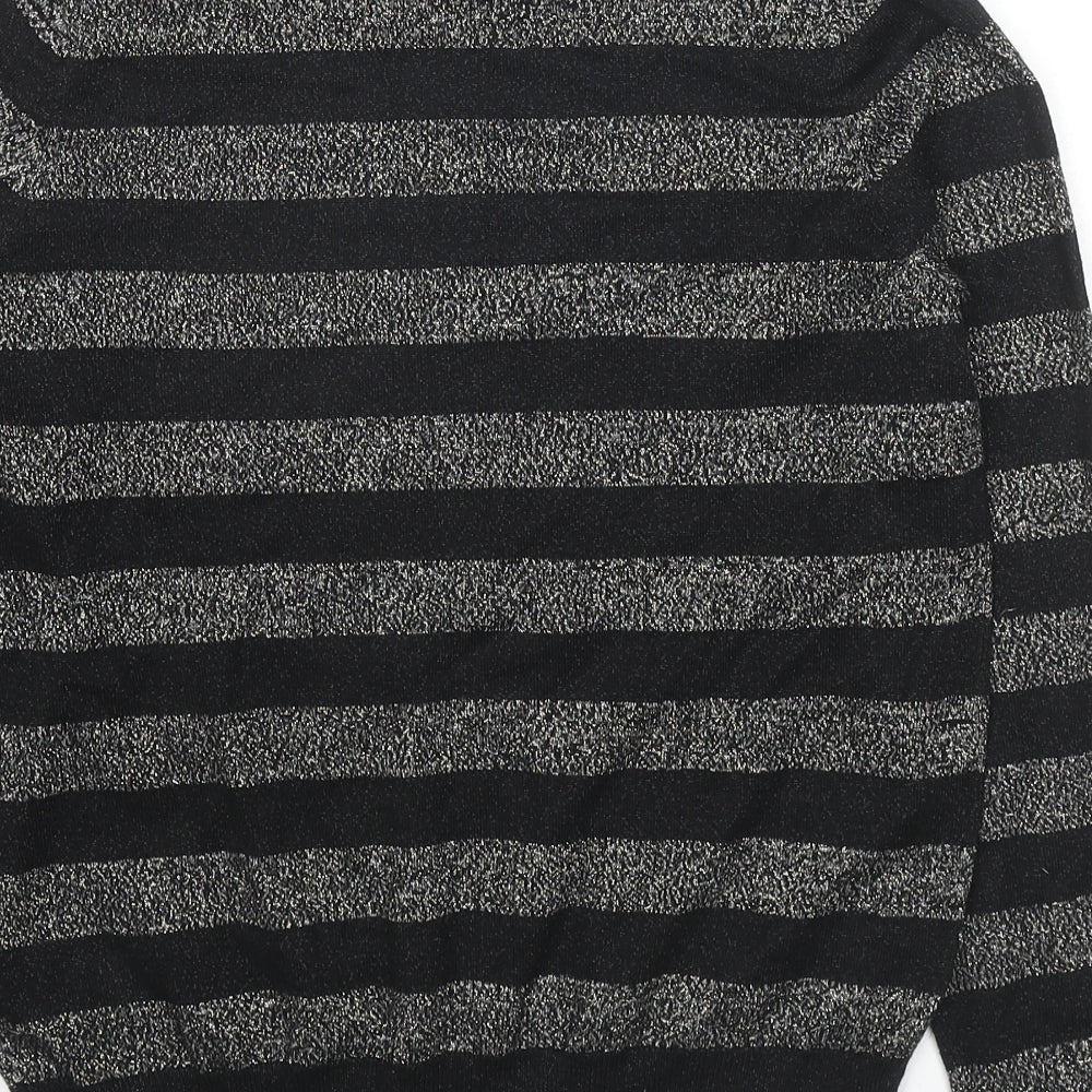 Marks and Spencer Womens Black Collared Striped Viscose Pullover Jumper Size S