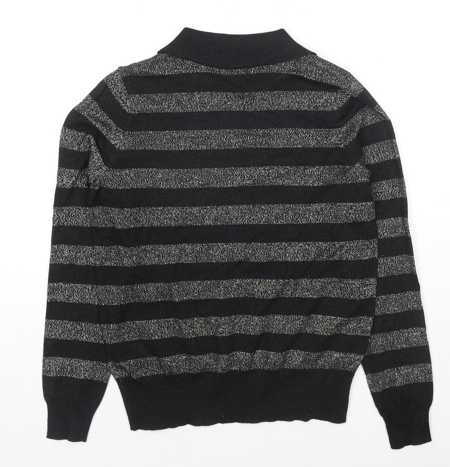 Marks and Spencer Womens Black Collared Striped Viscose Pullover Jumper Size S