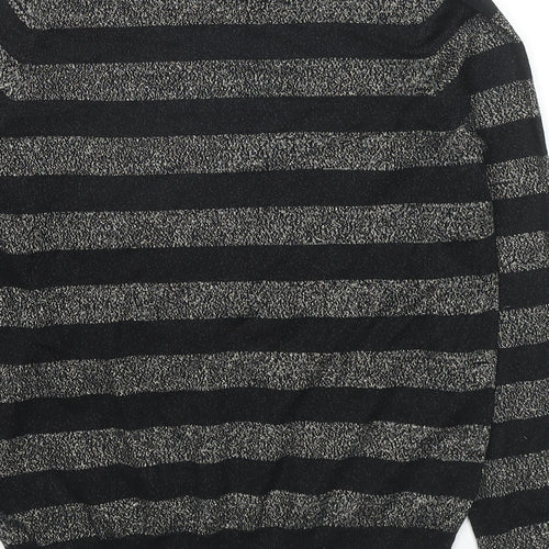 Marks and Spencer Womens Black Collared Striped Viscose Pullover Jumper Size S