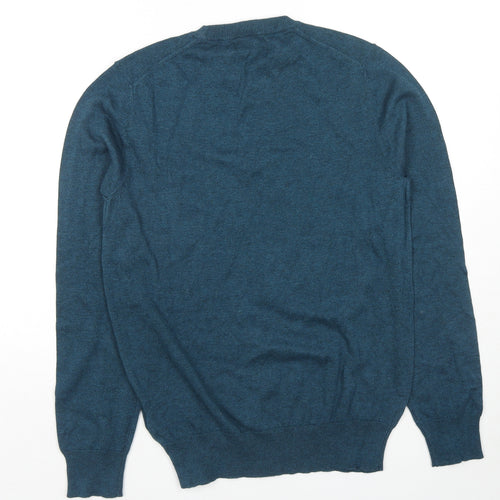 Marks and Spencer Mens Blue Round Neck Cotton Pullover Jumper Size S Long Sleeve