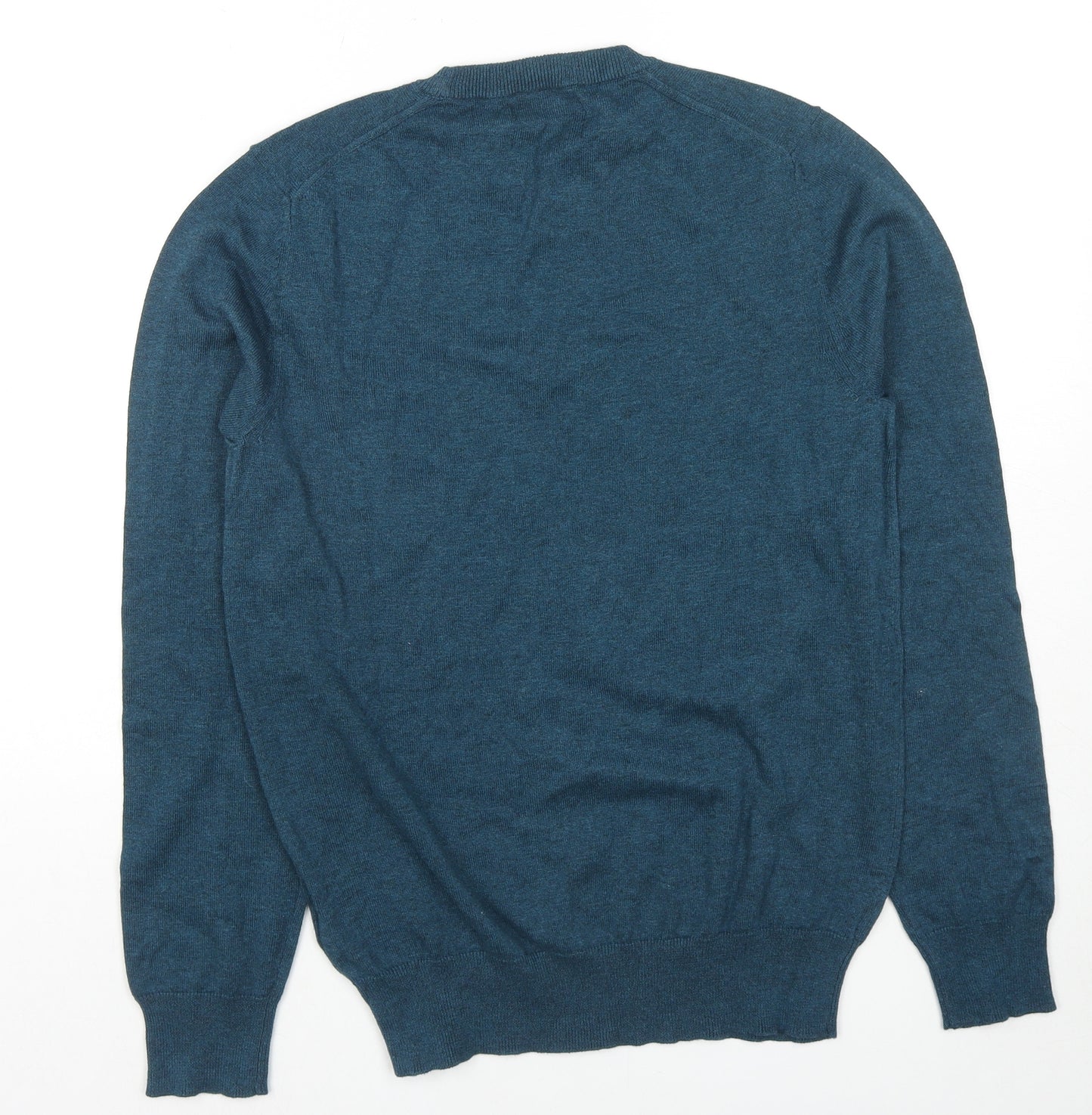 Marks and Spencer Mens Blue Round Neck Cotton Pullover Jumper Size S Long Sleeve