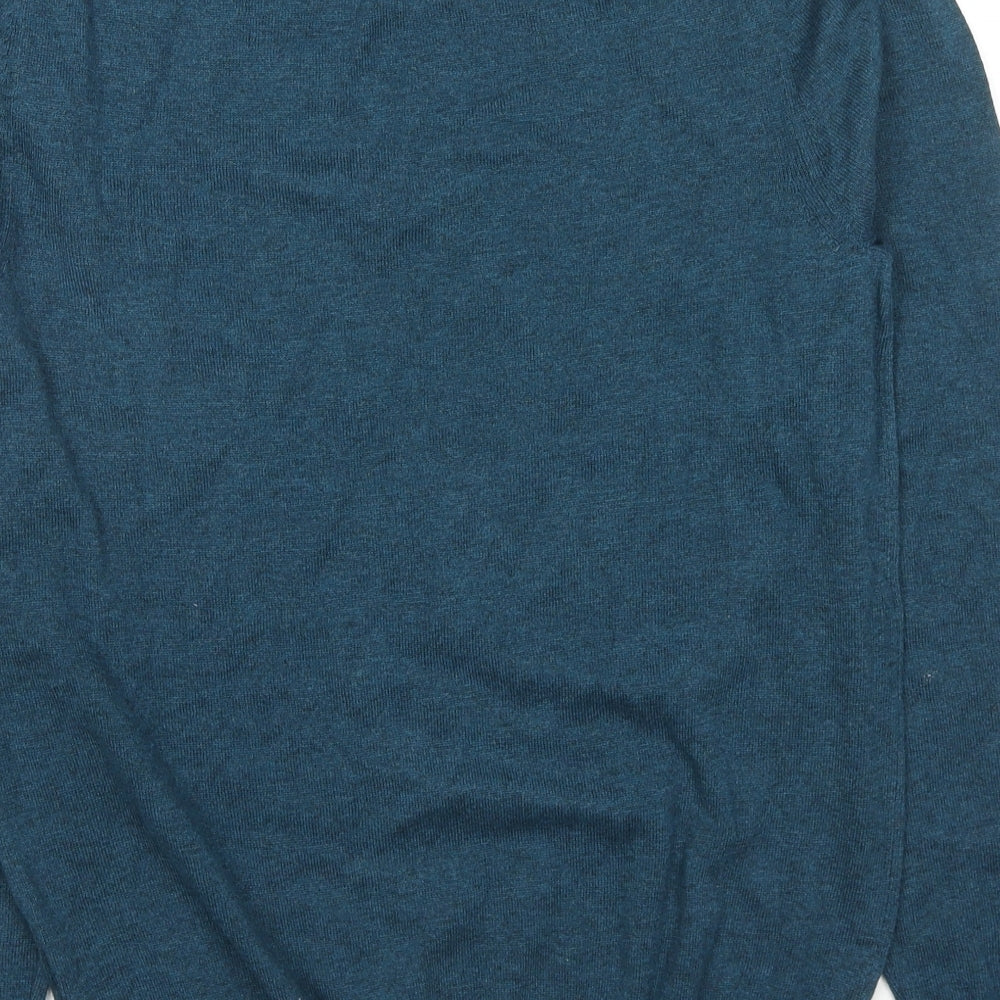 Marks and Spencer Mens Blue Round Neck Cotton Pullover Jumper Size S Long Sleeve