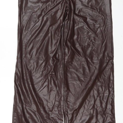 PRETTYLITTLETHING Womens Brown Viscose Trousers Size 14 L34 in Regular Zip