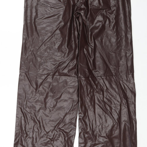 PRETTYLITTLETHING Womens Brown Viscose Trousers Size 14 L34 in Regular Zip
