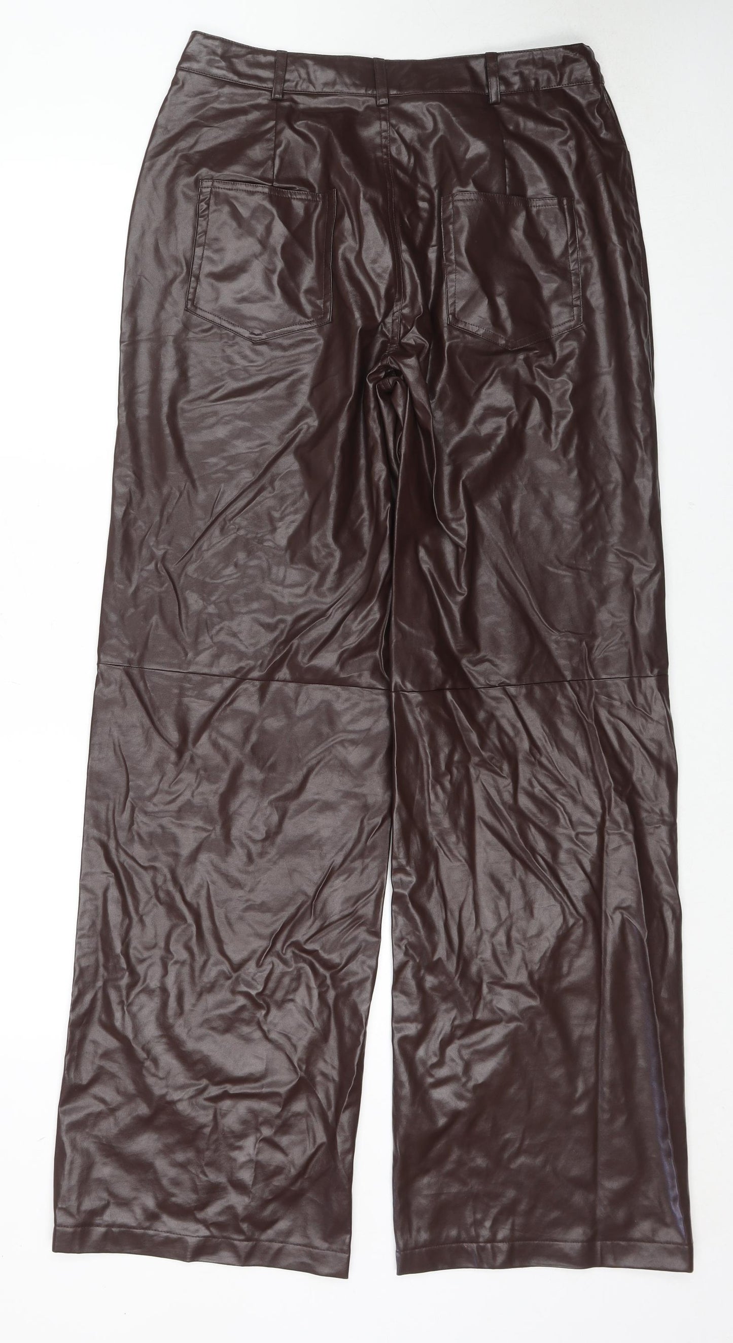 PRETTYLITTLETHING Womens Brown Viscose Trousers Size 14 L34 in Regular Zip