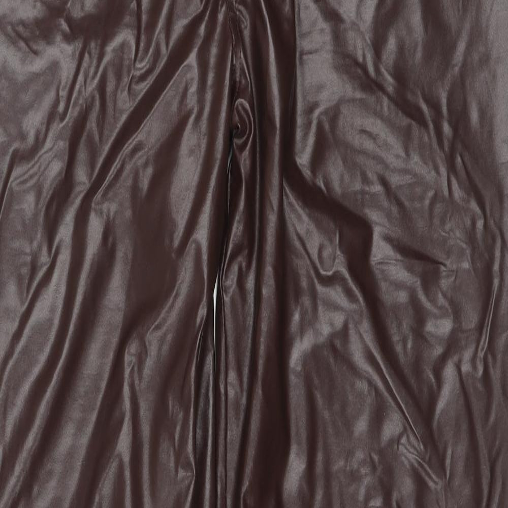 PRETTYLITTLETHING Womens Brown Viscose Trousers Size 14 L34 in Regular Zip