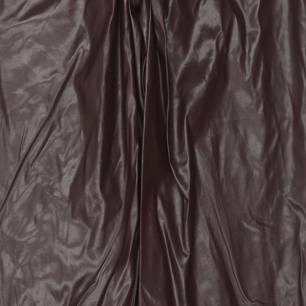 PRETTYLITTLETHING Womens Brown Viscose Trousers Size 14 L34 in Regular Zip