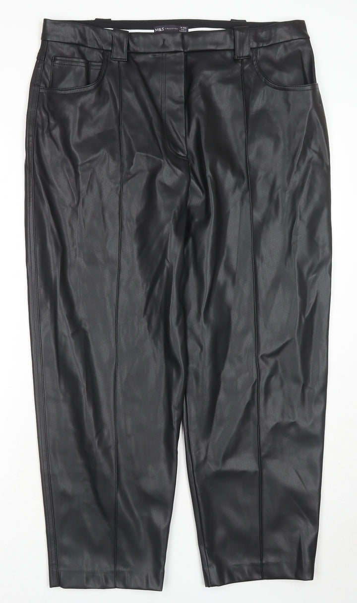 Marks and Spencer Womens Black Polyester Trousers Size 18 L24 in Regular Zip