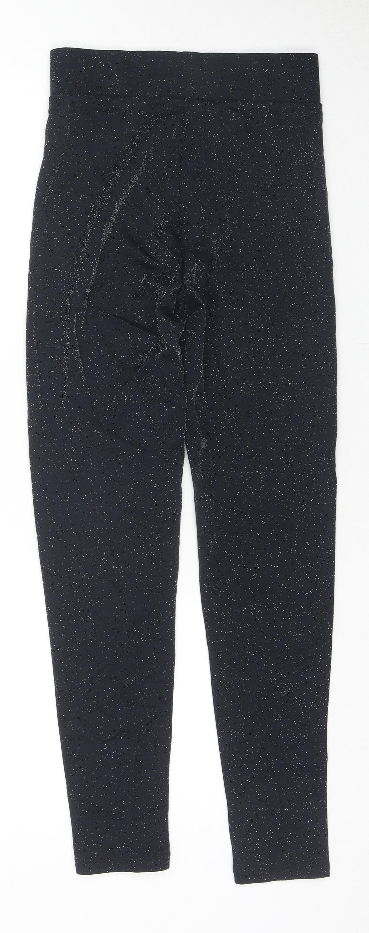 Marks and Spencer Womens Black Viscose Pedal Pusher Leggings Size 6 L26 in - Glitter Detail