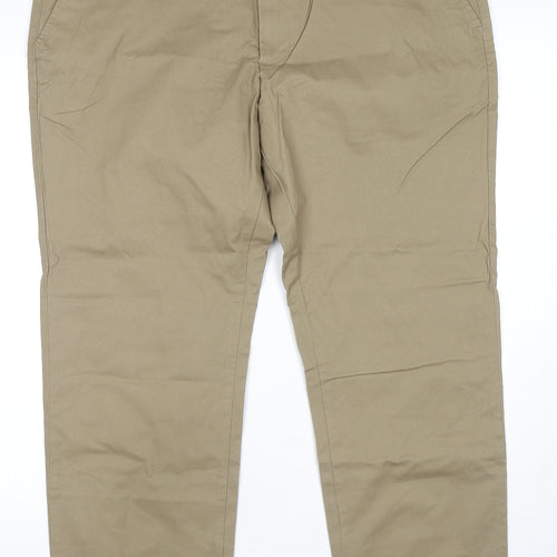 Marks and Spencer Mens Brown Cotton Trousers Size 40 in L29 in Regular Zip