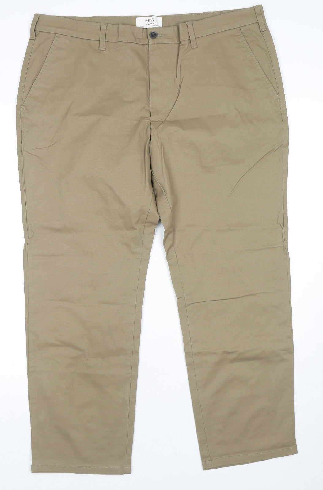 Marks and Spencer Mens Brown Cotton Trousers Size 40 in L29 in Regular Zip