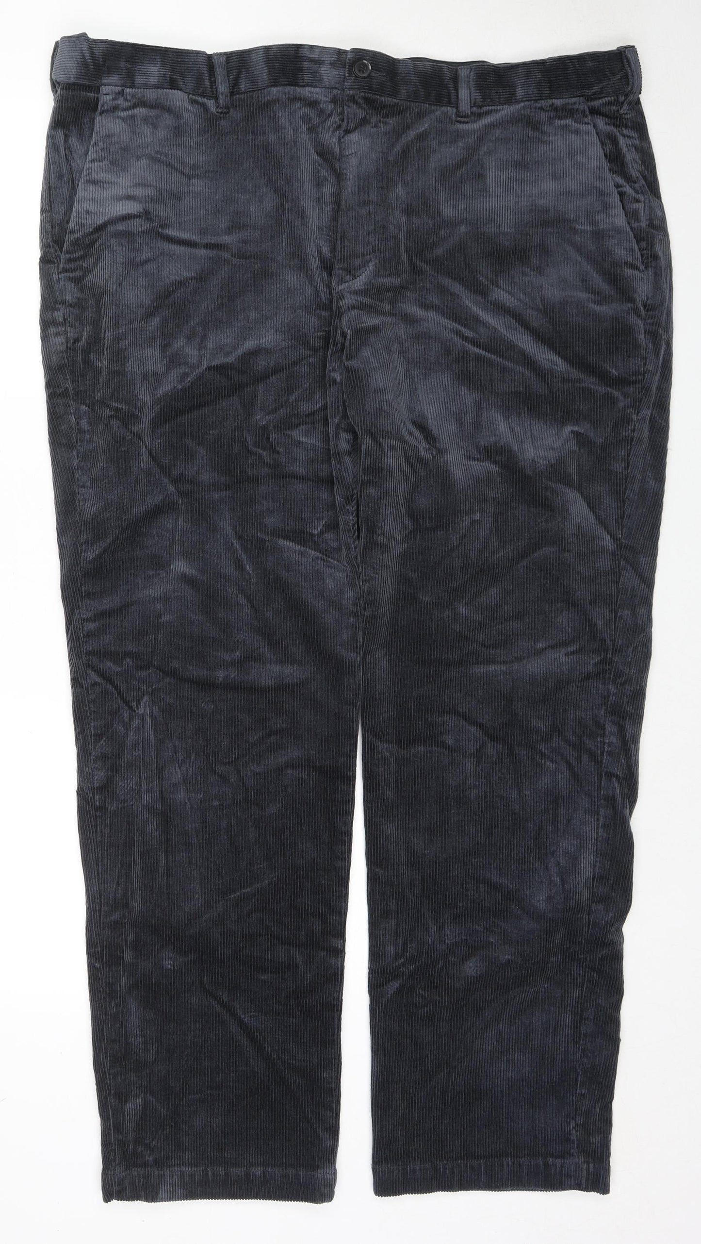 Marks and Spencer Mens Grey Cotton Trousers Size 44 in L33 in Regular Zip