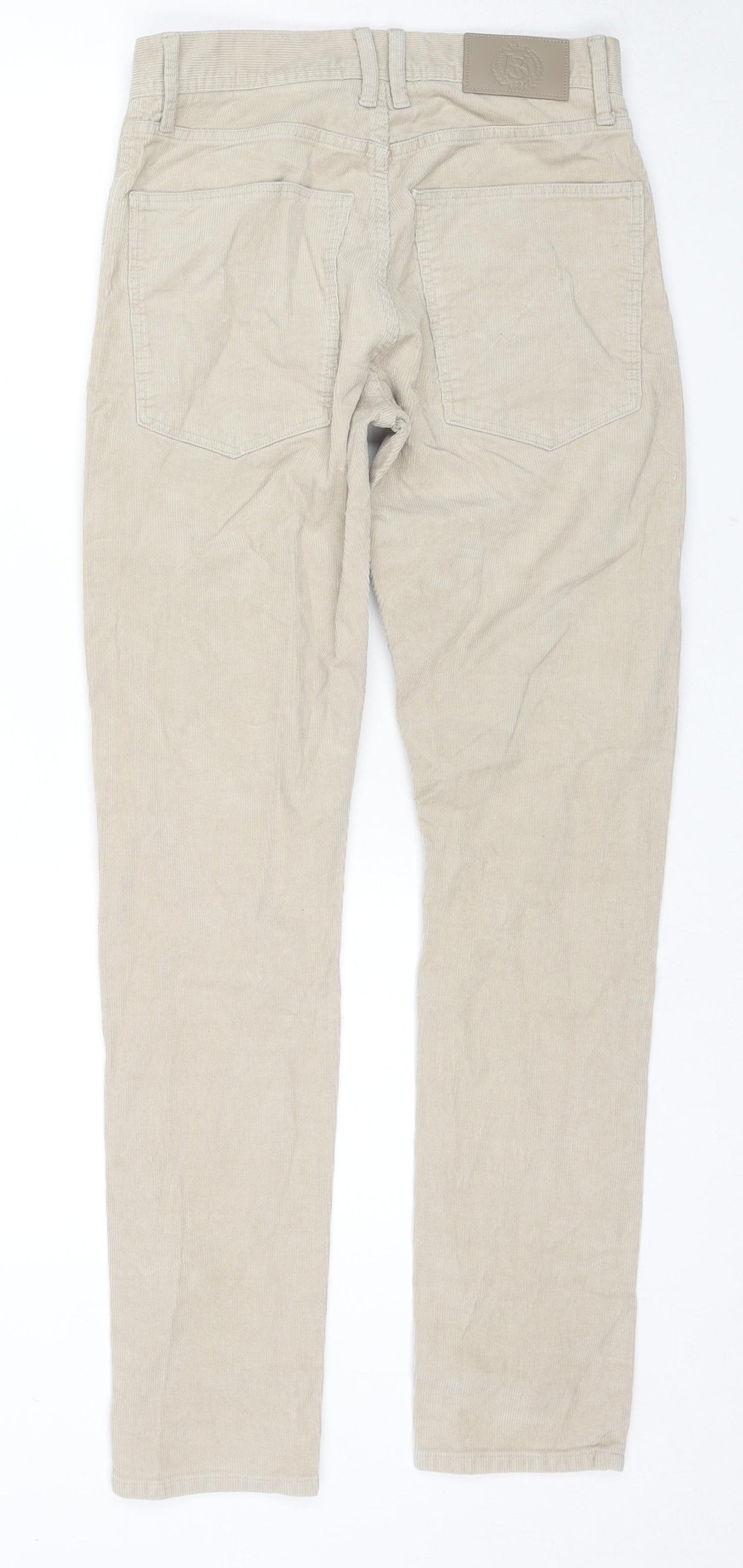 Marks and Spencer Mens Beige Cotton Trousers Size 28 in L31 in Slim Zip