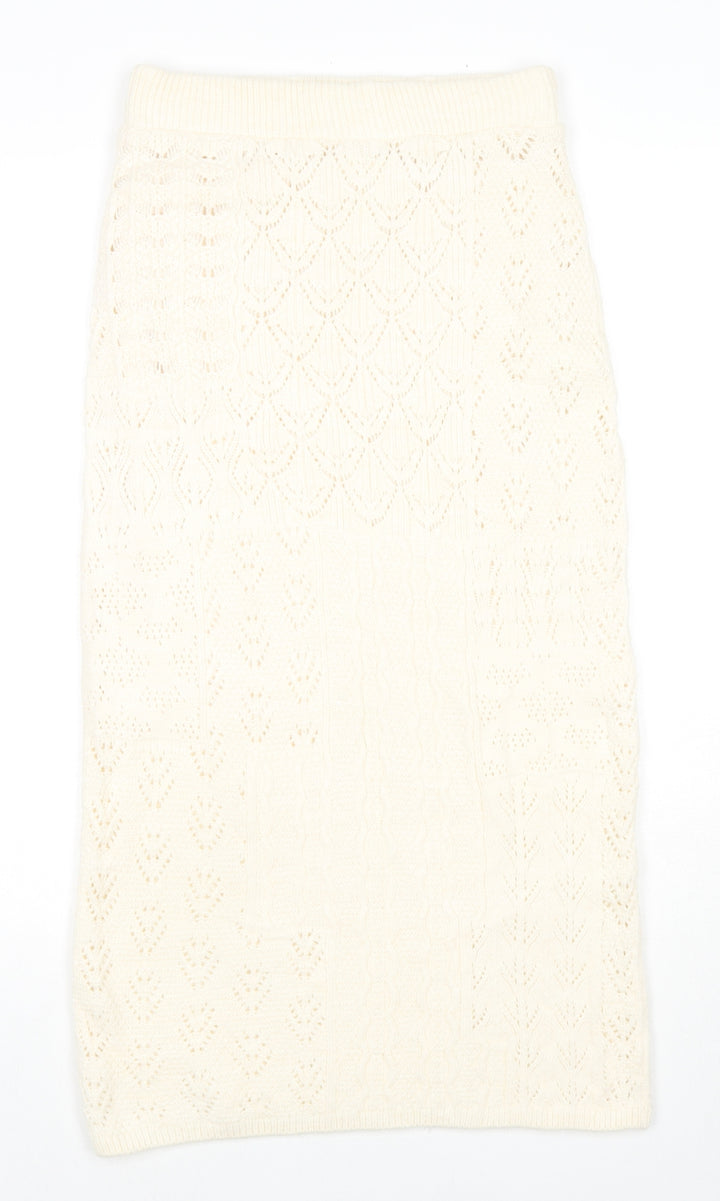 Marks and Spencer Womens Ivory Acrylic A-Line Skirt Size S