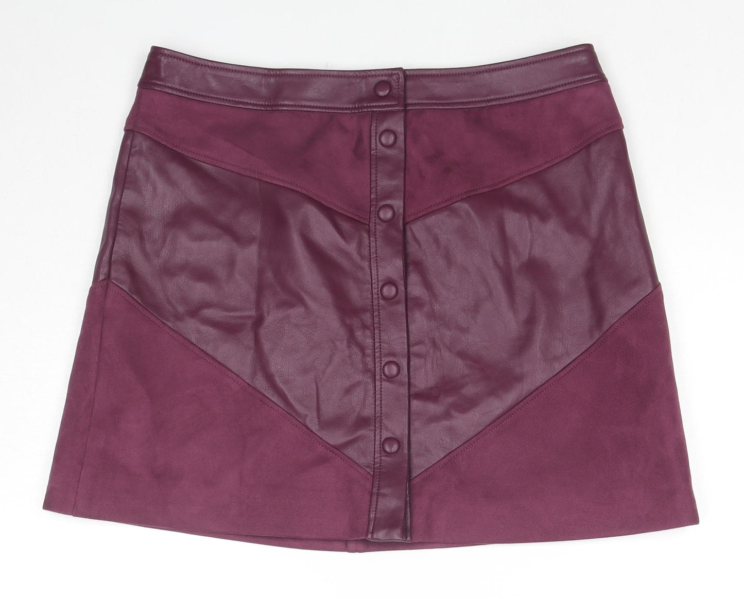 Marks and Spencer Womens Purple Polyethylene A-Line Skirt Size 14 Button