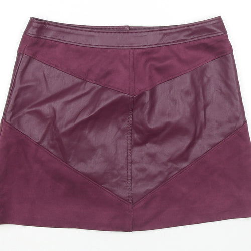 Marks and Spencer Womens Purple Polyethylene A-Line Skirt Size 14 Button