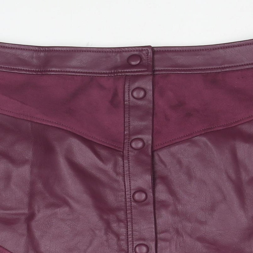 Marks and Spencer Womens Purple Polyethylene A-Line Skirt Size 14 Button