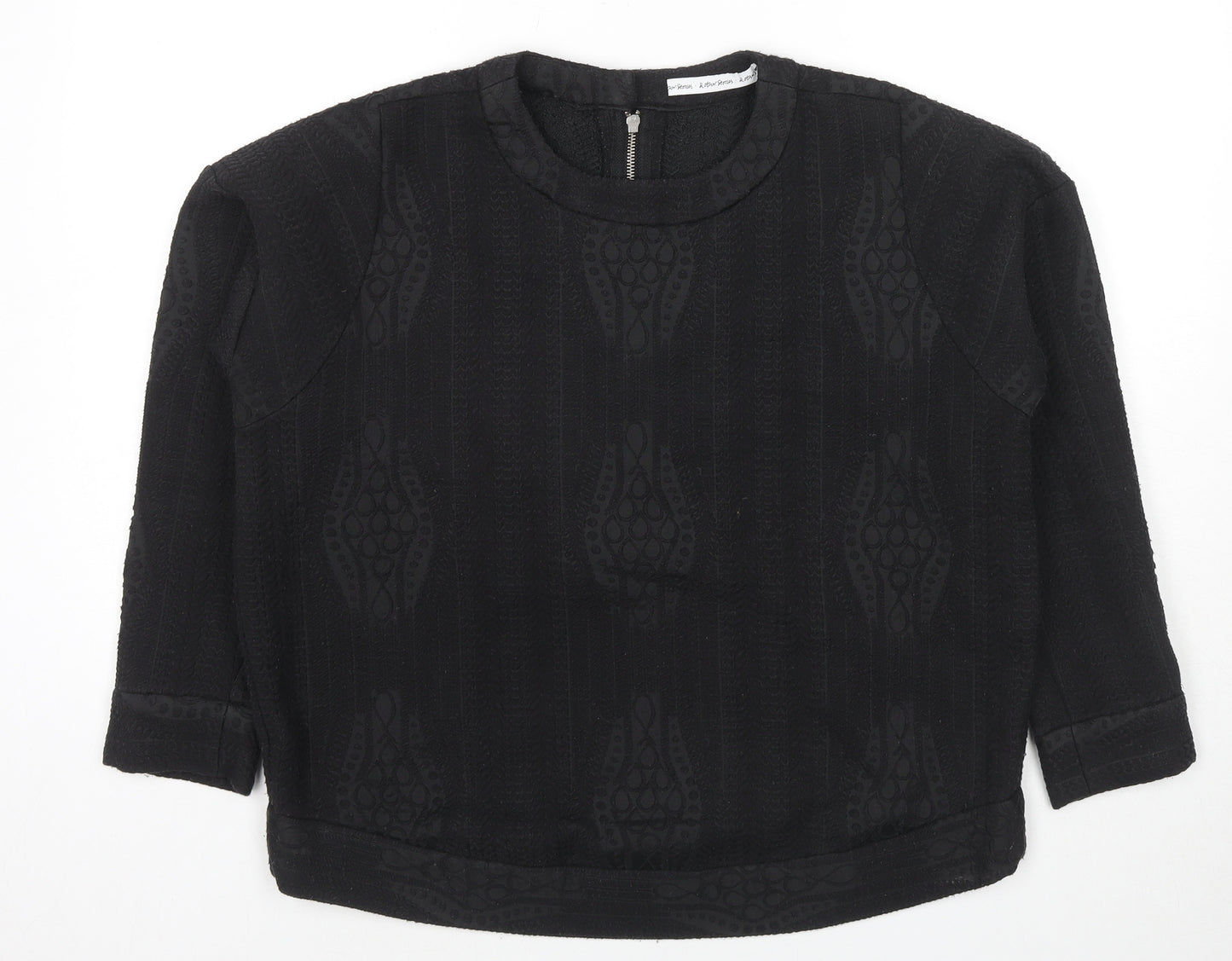 & Other Stories Womens Black Geometric Polyester Basic Blouse Size 8 Round Neck