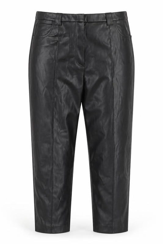 Front view of Marks & Spencer women’s black polyester trousers, size UK 20, 23-inch leg regular zip