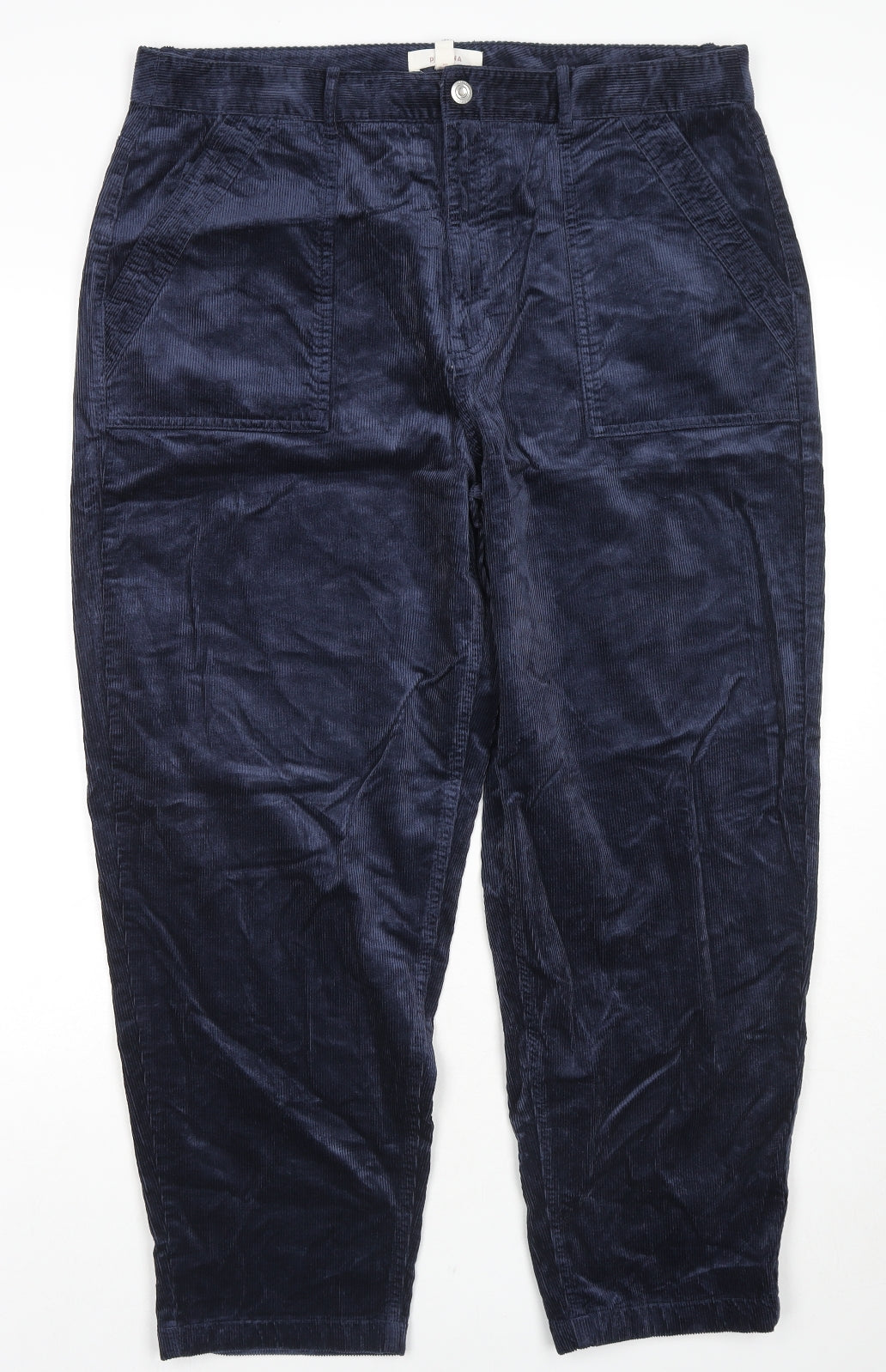 Per Una Womens Blue Cotton Trousers Size 18 L27 in Regular Zip