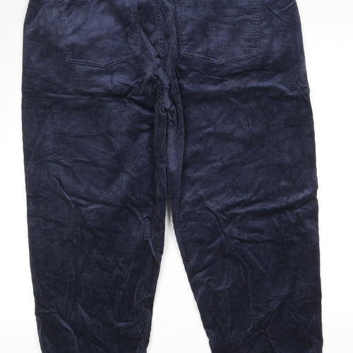 Per Una Womens Blue Cotton Trousers Size 18 L27 in Regular Zip