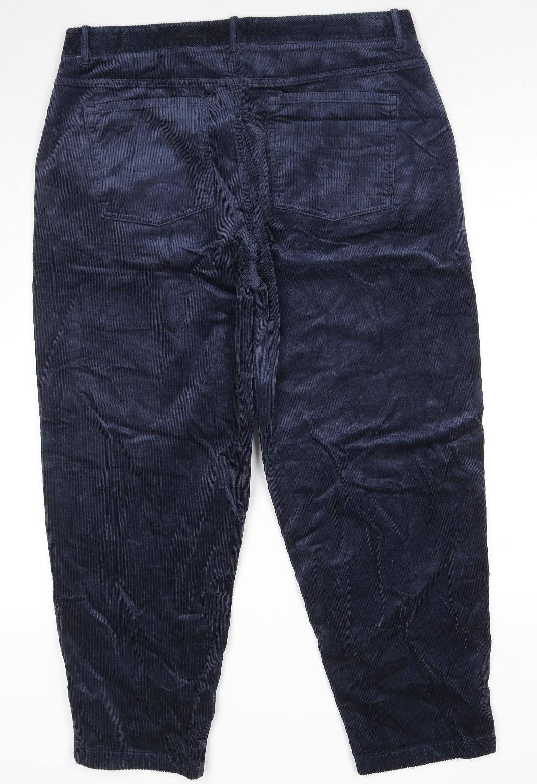 Per Una Womens Blue Cotton Trousers Size 18 L27 in Regular Zip